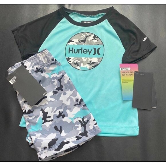 NWT Hurley Rash Guard & Board Shorts Swim Set Boys Size 3T